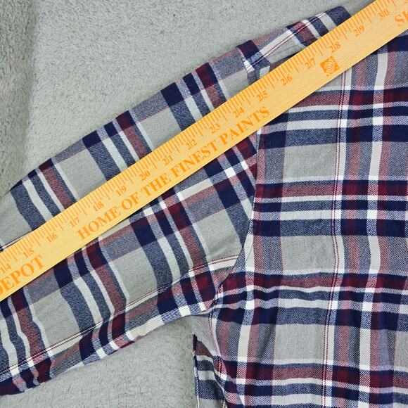 Lands' End Flannel Button Shirt Men's Medium Gray Plaid Corduroy Collar Workwear - Picture 9 of 10